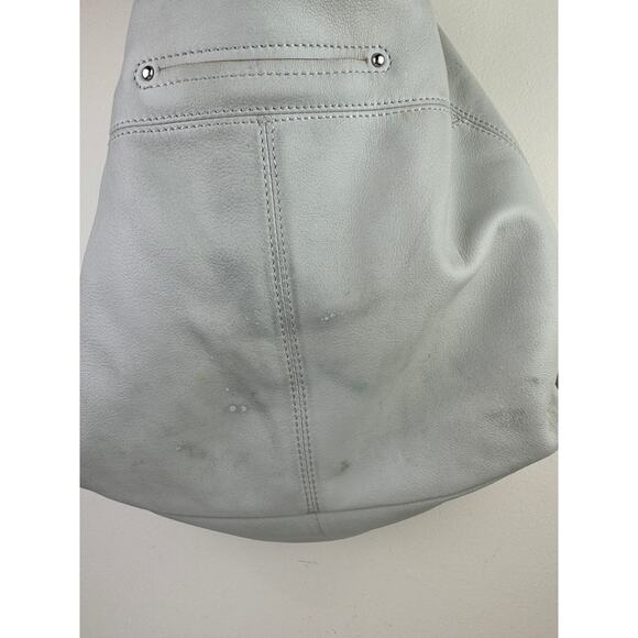 B. Makowsky Bone Handbag Leather Studded Pockets Handle Shoulder Hobo Bag USED - Picture 4 of 12